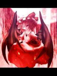 Rule 34 | 1girl, bad id, bad pixiv id, female focus, hat, kiyomin, letterboxed, moon, outdoors, remilia scarlet, ribbon, short hair, sky, solo, touhou, wings