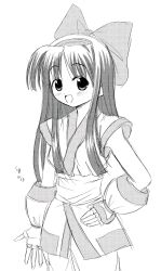 Rule 34 | 1girl, ainu clothes, artist name, breasts, fingerless gloves, gloves, hair ribbon, hand on own hip, highres, legs, long hair, looking at viewer, monochrome, nakoruru, open mouth, pants, ribbon, samurai spirits, small breasts, smile, snk, solo, the king of fighters, thighs
