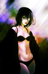 Rule 34 | 10s, 1girl, another, bare shoulders, bikini, black hair, breasts, drawfag, eyepatch, lips, lipstick, makeup, misaki mei, navel, off shoulder, red eyes, short hair, small breasts, solo, swimsuit