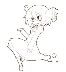 Rule 34 | 1girl, ahoge, bad id, bad pixiv id, bow, darkness, embodiment of scarlet devil, female focus, frilled socks, frills, hair ribbon, katsudansou, long sleeves, mary janes, monochrome, open mouth, outstretched hand, ribbon, rumia, shoes, short hair, sitting, socks, solo, touhou