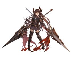 Rule 34 | 10s, 1girl, armor, belt, black gloves, black hair, black skirt, black thighhighs, bow, bowtie, breastplate, breasts, closed mouth, collared shirt, crack, draph, dual wielding, elbow gloves, forte (shingeki no bahamut), full body, gloves, granblue fantasy, hair between eyes, holding, holding weapon, horns, large breasts, long hair, minaba hideo, miniskirt, official art, pleated skirt, pointy ears, polearm, red bow, red eyes, shingeki no bahamut, shirt, shoulder pads, skirt, solo, spear, standing, thighhighs, transparent background, weapon, white shirt, zettai ryouiki
