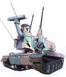 Rule 34 | absurdres, anti-aircraft, anti-aircraft gun, autocannon, cannon, caterpillar tracks, commentary request, highres, izushi (keeki), military, military vehicle, motor vehicle, no humans, oerlikon gdf, oerlikon gdf 35 mm twin cannon, original, self-propelled anti-aircraft-gun, self-propelled anti-aircraft weapon, self-propelled gun, tank, turret, type 87 self-propelled anti aircraft gun, vehicle focus, white background