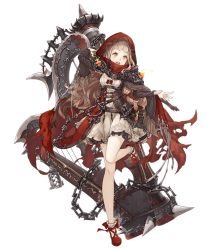 Rule 34 | 1girl, belt, belt pouch, blonde hair, chain, frilled skirt, frills, full body, harp, high collar, hood, hood up, instrument, jino, red riding hood (sinoalice), long hair, looking at viewer, mary janes, official art, orange eyes, shoes, sinoalice, skirt, solo, standing, standing on one leg, transparent background