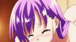 Rule 34 | 1girl, animated, animated gif, asa made jugyou chu!, ass, blush, bouncing breasts, breasts, butt crack, dimples of venus, kakinozaka ayana, large breasts, nipples, nude, purple hair, top-down bottom-up, topless, underwear