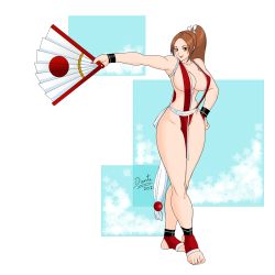 Rule 34 | 1girl, 2020, breasts, dated, fatal fury, highres, large breasts, ponytail, revealing clothes, shiranui mai, signature, solo