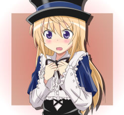 Rule 34 | 1girl, blonde hair, blush, charlotte dunois, cosplay, crossover, frown, hat, infinite stratos, long hair, open mouth, parody, purple eyes, rozen maiden, solo, souseiseki, souseiseki (cosplay), takumi (rozen garten), wavy mouth