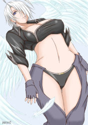 Rule 34 | 1girl, angel (kof), blue eyes, breasts, large breasts, midriff, papepox2, snk, solo, the king of fighters, white hair, wings