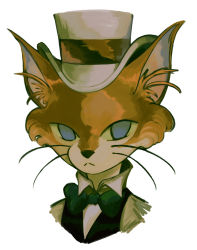 Rule 34 | 1boy, :&lt;, animal ear fluff, black bow, black bowtie, blue eyes, bow, bowtie, cat boy, closed mouth, frown, furry, furry male, hat, highres, looking at viewer, male focus, mime 404, neko no ongaeshi, portrait, simple background, solo, the baron, top hat, white background, white hat, wing collar