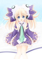 Rule 34 | 1girl, blonde hair, blue eyes, collar, fairy, happy, hat, histoire, long hair, looking at viewer, mikami d, neptune (series), open mouth, robe, shirt, solo, thighs
