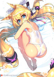 Rule 34 | 1girl, :t, absurdres, air bubble, animal ears, ass, bad id, bad pixiv id, bare legs, bare shoulders, barefoot, blonde hair, blue eyes, blurry, blurry foreground, bow, braid, breasts, bubble, checkered bow, checkered clothes, closed mouth, commentary request, depth of field, full body, g41 (beach punk 2064) (girls&#039; frontline), g41 (girls&#039; frontline), girls&#039; frontline, hair between eyes, hair bow, hair ribbon, head tilt, highres, holding breath, korean commentary, leonat, long hair, low-tied long hair, official alternate costume, one-piece swimsuit, pink ribbon, ribbon, single braid, small breasts, soles, solo, swimsuit, underwater, very long hair, water, watermark, web address, white background, white bow, white one-piece swimsuit