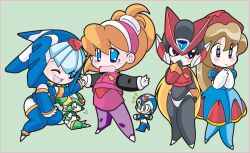 Rule 34 | 3boys, 3girls, android, angry, black eyes, black gloves, blank speech bubble, blonde hair, blue eyes, bodysuit, boots, brown hair, ciel (mega man), closed mouth, covering own mouth, crying, fairy leviathan (mega man), gloves, green background, green eyes, hat, headgear, helmet, highres, holding hands, iris (mega man), mega man (series), mega man x (series), mega man zero (series), multiple boys, multiple girls, one eye closed, open mouth, own hands clasped, own hands together, pantyhose, robot, robot girl, sage harpuia (mega man), sitting, skirt, smile, speech bubble, standing, thighhighs, user zhcx4787, white gloves, x (mega man), zero(z) (mega man), zero (mega man)