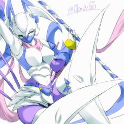 Rule 34 | 1girl, armor, artist request, bandai, boots, breastplate, breasts, dianamon, digimon, female focus, helmet, olympos xii, scythe, simple background, skirt, solo, weapon, white armor