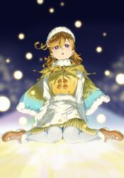 Rule 34 | 1girl, :o, absurdres, cape, commentary, earrings, fur-trimmed cape, fur trim, gradient cape, highres, jewelry, koiori, long sleeves, looking afar, love live!, love live! superstar!!, mary janes, medium hair, open mouth, orange footwear, orange hair, orange shirt, purple eyes, shibuya kanon, shirt, shoes, sitting, skirt, solo, starlight prologue, swept bangs, upper body, white headwear, white skirt