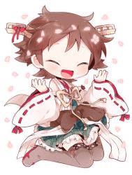 Rule 34 | 10s, 1girl, bad id, bad pixiv id, brown hair, hairband, hiei (kancolle), japanese clothes, kantai collection, kyou (nekoneko), nontraditional miko, open mouth, petals, short hair, skirt, smile, solo