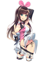 Rule 34 | 1girl, :p, absurdres, arm up, black necktie, black panties, black thighhighs, blue eyes, blush, breasts, brown hair, cleavage, closed mouth, clothes pull, collar, commentary request, cropped legs, detached collar, detached sleeves, groin, hair between eyes, highres, kizuna ai, kizuna ai (elegant), kizuna ai inc., large breasts, long hair, long sleeves, looking at viewer, multicolored hair, navel, necktie, panties, pink hair, pulling own clothes, shirt, shirt pull, short necktie, short shorts, shorts, shorts pull, side-tie panties, simple background, sleeveless, sleeveless shirt, smile, solo, streaked hair, thighhighs, tongue, tongue out, underwear, very long hair, virtual youtuber, white background, white collar, white shirt, white shorts, xiaoyu