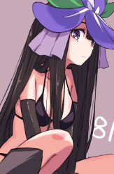 1girl black_hair blunt_bangs breasts elbow_gloves gloves highres jack_(wkm74959) one-hour_drawing_challenge purple_eyes solo touhou yomotsu_hisami