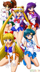 Rule 34 | 5girls, ahoge, aino minako, artist name, ass, back bow, bishoujo senshi sailor moon, blonde hair, blue eyes, blue footwear, blue hair, blue sailor collar, blue skirt, boots, bow, bowtie, breasts, brooch, brown hair, cameltoe, choker, closed mouth, clothes lift, collarbone, commentary, covered erect nipples, crescent, crescent earrings, crescent wand, crossed arms, diadem, double bun, earrings, elbow gloves, eyelashes, gloves, green choker, green footwear, green sailor collar, green skirt, hair bobbles, hair bow, hair bun, hair ornament, hands on thighs, high ponytail, highres, hino rei, inner senshi, jewelry, kino makoto, knee boots, kneeling, large breasts, legs, leotard, leotard peek, long hair, looking at viewer, magical girl, miniskirt, mizuno ami, multiple girls, onoe, open mouth, orange sailor collar, orange skirt, pleated skirt, purple eyes, purple hair, red bow, red bowtie, red choker, red footwear, red sailor collar, red skirt, sailor collar, sailor jupiter, sailor mars, sailor mercury, sailor moon, sailor senshi, sailor senshi uniform, sailor venus, short hair, sitting, skirt, skirt lift, smile, standing, star (symbol), star earrings, thighs, tongue, tsukino usagi, twintails, v, very long hair, wariza, watermark, web address, white background, white leotard