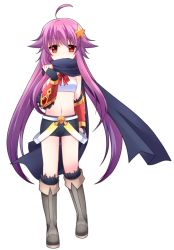 Rule 34 | 1girl, ahoge, belt, black scarf, boots, full body, hair ornament, hairpin, knee boots, long hair, midriff, navel, original, purple hair, red eyes, scarf, shorts, solo, star (symbol), star hair ornament, twintails, white background, zrd b