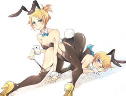 Rule 34 | 1boy, 1girl, animal ears, annie leonhart, armin arlert, ass, bad id, bad pixiv id, bare shoulders, blonde hair, blue eyes, blush, bow, bowtie, breasts, rabbit ears, rabbit tail, cleavage, crossdressing, detached collar, embarrassed, fake animal ears, fishnet pantyhose, fishnets, high heels, leotard, licking lips, male playboy bunny, minimill, one eye closed, pannakotta, pantyhose, playboy bunny, ponytail, shingeki no kyojin, short hair, smile, tail, tongue, tongue out, top-down bottom-up, torn clothes, torn legwear, trap, usamin, wink, wrist cuffs