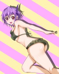 Rule 34 | 1girl, ayane (doa), bikini, camouflage, dead or alive, headband, highres, purple hair, red eyes, short hair, solo, swimsuit, tecmo, tranquilizer (bestcenter)