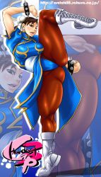 Rule 34 | 1girl, ass, bracelet, breasts, brown eyes, brown hair, capcom, censored, china dress, chinese clothes, chun-li, double bun, dress, earrings, female focus, full body, hardest cap3, highres, huge breasts, jewelry, kechin (oreteki18kin), pantyhose, pussy, solo, spiked bracelet, spikes, street fighter