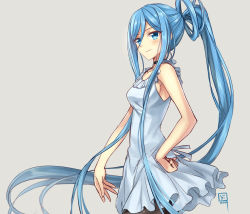 Rule 34 | 10s, 1girl, aoki hagane no arpeggio, blue eyes, blue hair, choker, hand on own hip, highres, long hair, looking at viewer, luzi, matching hair/eyes, mole, mole under mouth, ponytail, sketch, smile, solo, takao (aoki hagane no arpeggio), very long hair