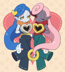 Rule 34 | 10s, artist request, blue hair, casanono, casanuva, character request, colored sclera, motemacool, motenasu, pink hair, pointy ears, red eyes, yellow eyes, yellow sclera, youkai watch