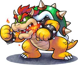 Rule 34 | 1boy, armlet, bowser, bracelet, breath weapon, breathing fire, fire, highres, jewelry, mario &amp; luigi: paper jam, mario &amp; luigi rpg, mario &amp; luigi rpg (style), mario (series), nintendo, official art, open mouth, red hair, sharp teeth, spiked armlet, spiked bracelet, spiked shell, spikes, teeth, transparent background