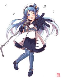 Rule 34 | 1girl, absurdres, alternate costume, artist logo, beamed sixteenth notes, beret, blue eyes, blue hair, blue pantyhose, commentary request, dated, dress, eighth note, foreshortening, gradient hair, hat, highres, kanon (kurogane knights), kantai collection, long hair, microphone, microphone stand, multicolored hair, music, musical note, pantyhose, quarter note, samidare (kancolle), simple background, singing, solo, striped clothes, striped pantyhose, swept bangs, very long hair, white background, white dress, white hat