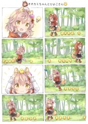 Rule 34 | &gt;:), 1girl, 4koma, :d, aged down, ahoge, animal ear fluff, animal ears, apple, basket, bird, black skirt, black socks, blush, boots, brown footwear, bug, butterfly, capelet, chick, chick on head, comic, commentary request, day, fang, flower, following, food, forest, frilled cuffs, frilled skirt, frills, fruit, hair flower, hair ornament, hair ribbon, hood, hood down, hooded capelet, insect, kneehighs, light brown hair, light bulb, little red riding hood, little red riding hood (grimm), long sleeves, multiple 4koma, nature, open mouth, original, outdoors, pleated skirt, red capelet, red hood, ribbon, shirt, short hair, skirt, smile, socks, tail, translated, tree, wataame27, white shirt, wolf-chan (wataame27), wolf ears, wolf girl, wolf tail, yellow eyes