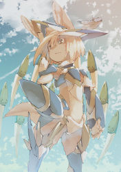 Rule 34 | 1other, alternate costume, armor, blue armor, bob cut, buna (bunasforest), closed mouth, crotch plate, detached wings, film grain, furry, gauntlets, hand on own hip, hat, highres, made in abyss, medium hair, nanachi (made in abyss), rabbit ears, shoulder armor, solo, standing, tail, white hair, wings