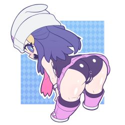Rule 34 | 1girl, absurdres, ass, beanie, black panties, blue eyes, blue hair, blush, cameltoe, chibi, cleft of venus, creatures (company), dawn (pokemon), game freak, hair ornament, hat, highres, huge ass, kaikoinu, looking back, nintendo, open hands, open mouth, panties, pink footwear, pink skirt, pokemon, pokemon bdsp, shiny skin, skirt, smile, solo, thick thighs, thighs, underwear, white background, white hat