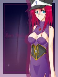 Rule 34 | 00s, 1girl, blue eyes, breasts, character name, cleavage, cleavage cutout, clothing cutout, dress, forte stollen, galaxy angel, large breasts, looking at viewer, monocle, no bra, red hair, short hair, solo, tagme