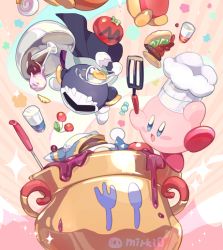 Rule 34 | 2boys, blush, cape, chef hat, cook kirby, cooking, food, gloves, hat, kirby, kirby (series), komoreg, male focus, mask, maxim tomato, meta knight, multiple boys, nintendo, smile, sword, tomato, weapon, wings