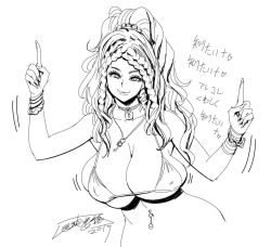 Rule 34 | 1girl, breasts, huge breasts, monochrome, sketch, smile, tatsunami youtoku, translation request