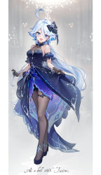 Rule 34 | 1girl, bare shoulders, blue eyes, blue hair, detached sleeves, dress, furina (genshin impact), genshin impact, highres, light blue hair, long hair, looking at viewer, open mouth, smile, solo, ttosom
