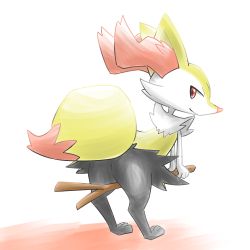 Rule 34 | 1girl, animal ear fluff, animal ears, animal feet, animal hands, animal nose, ass, bent over, between legs, black fur, body fur, braixen, closed mouth, creatures (company), female focus, fox ears, fox girl, fox tail, from behind, full body, furry, furry female, game freak, gen 6 pokemon, happy, highres, holding, holding stick, legs, looking at viewer, looking back, multicolored fur, nintendo, pokemon, pokemon (creature), red eyes, simple background, smile, snout, solo, standing, stick, tail, white background, white fur, yellow fur, yoshio (yoshi00000091)