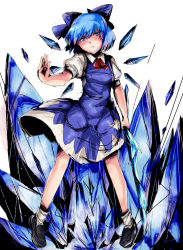 Rule 34 | blue eyes, blue hair, bow, cirno, embodiment of scarlet devil, hair bow, head tilt, holding, ice, magukappu, short hair, solo, standing, touhou, wings