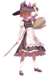 Rule 34 | 1girl, absurdres, alternate hairstyle, apron, arm up, bagua, black footwear, black hat, black skirt, black vest, blonde hair, bow, braid, broom, chinese commentary, closed mouth, commentary request, frilled apron, frills, full body, hair between eyes, hair bow, hat, hat bow, hat ribbon, highres, holding, holding broom, kirisame marisa, mary janes, mini-hakkero, petticoat, puffy short sleeves, puffy sleeves, purple bow, purple ribbon, ribbon, shirt, shoes, short hair, short hair with long locks, short sleeves, side braid, simple background, single braid, skirt, smile, socks, solo, standing, touhou, trigram, tuck (tuck23978434), turtleneck, vest, waist apron, white apron, white background, white shirt, white socks, witch hat, yellow eyes, yin yang