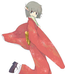 1girl female_focus japanese_clothes keida_riiko kimono looking_back original simple_background solo