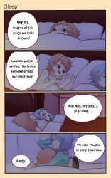 Rule 34 | 4koma, bed, blonde hair, blue hair, comic, commentary, english text, flandre scarlet, highres, pointy ears, red eyes, remilia scarlet, touhou, yoruny