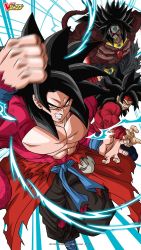 Rule 34 | 10s, 3boys, artist request, bandai, bardock, bardock xeno, black hair, broly (dragon ball z), broly dark, corruption, dragon ball, dragon ball heroes, energy, epic, father and son, highres, long hair, looking at viewer, male focus, mask, multiple boys, muscular, official art, punching, serious, signature, son goku, son goku (xeno), super saiyan, super saiyan 4, yellow eyes