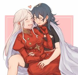 Rule 34 | 2girls, blanket, blush, byleth (female) (fire emblem), byleth (fire emblem), candy, chocolate, chocolate heart, closed eyes, couple, edelgard von hresvelg, female focus, fire emblem, fire emblem: three houses, food, gloves, happy, heart, jewelry, long hair, multiple girls, nintendo, open mouth, parted bangs, red gloves, ring, shorts, sitting, sitting on lap, sitting on person, smile, sparkle, valentine, wedding band, wife and wife, yukari (bryleluansing), yuri