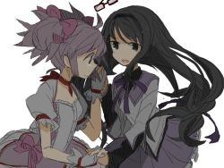 Rule 34 | 10s, 2girls, akemi homura, bad id, bad pixiv id, black hair, glasses, gloves, holding hands, kaname madoka, long hair, magical girl, mahou shoujo madoka magica, mahou shoujo madoka magica (anime), multiple girls, own hands together, pink eyes, pink hair, purple eyes, red-framed eyewear, short twintails, spoilers, tears, toco (7037034), twintails, white gloves