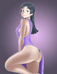 Rule 34 | 10s, 1girl, artist name, ass, barbara parker, bare shoulders, breasts, earrings, green eyes, green hair, jewelry, little witch academia, long hair, looking at viewer, matching hair/eyes, medium breasts, parted lips, smile, solo, teeth, thotticus-slayer