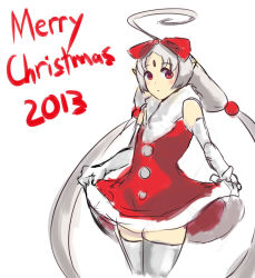 Rule 34 | 10s, 1girl, 2013, ahoge, bad id, bad tumblr id, blush, bow, curtsey, dress, elbow gloves, flat chest, forehead jewel, gloves, hair bow, huge ahoge, long hair, merry christmas, red dress, red eyes, red seiryu, red skirt, silver hair, skirt, solo, thighhighs, twintails, under night in-birth, vatista, very long hair, white gloves, white thighhighs
