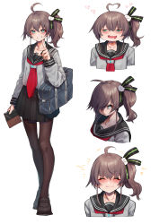 Rule 34 | 1girl, :3, ahoge, alternate costume, bag, black skirt, brown hair, brown pantyhose, cat hair ornament, closed eyes, cropped torso, full body, green eyes, grin, hair ornament, hair over one eye, heart, heart ahoge, highres, hololive, loafers, long sleeves, looking at viewer, mikan (chipstar182), natsuiro matsuri, neckerchief, pantyhose, pleated skirt, sailor collar, school bag, school uniform, serafuku, shoes, shoulder bag, side ponytail, simple background, skirt, smile, solo, standing, virtual youtuber, white background