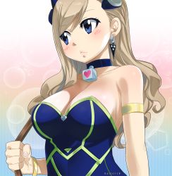 Rule 34 | 1girl, bare shoulders, blonde hair, blue eyes, breasts, cleavage, eden&#039;s zero, gaston18, highres, large breasts, long hair, rebecca bluegarden, simple background, solo, tagme