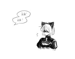 Rule 34 | 1girl, animal ears, bad id, bad twitter id, blindfold, breasts, cat ears, cleavage, cleavage cutout, clothing cutout, comic, greyscale, kemonomimi mode, monochrome, nier (series), nier:automata, short hair, simple background, white hair, 2b (nier:automata)