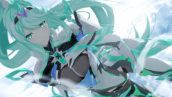 Rule 34 | 1girl, 3d, armor, breasts, elbow gloves, garry&#039;s mod, gloves, green eyes, green hair, highres, large breasts, long hair, photoshop (medium), pneuma (xenoblade), ponytail, sculp2, shoulder armor, sky, solo, spoilers, very long hair, xenoblade chronicles (series), xenoblade chronicles 2